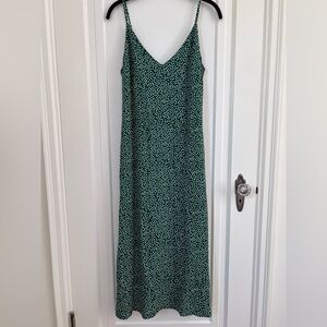 Reformation Green and White Ditsy Floral Maxi Slip Dress